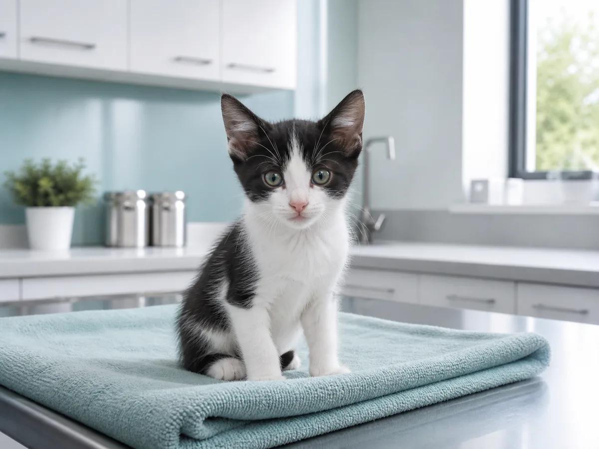 Котёнок на приёмном столе в ветеринарной клинике
