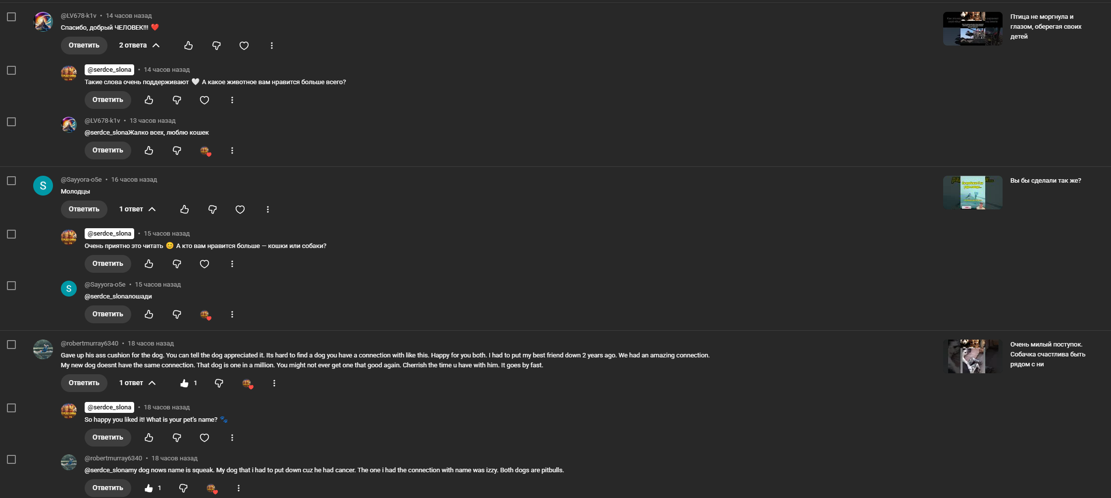 Пример автоматического ответа на комментарий YouTube